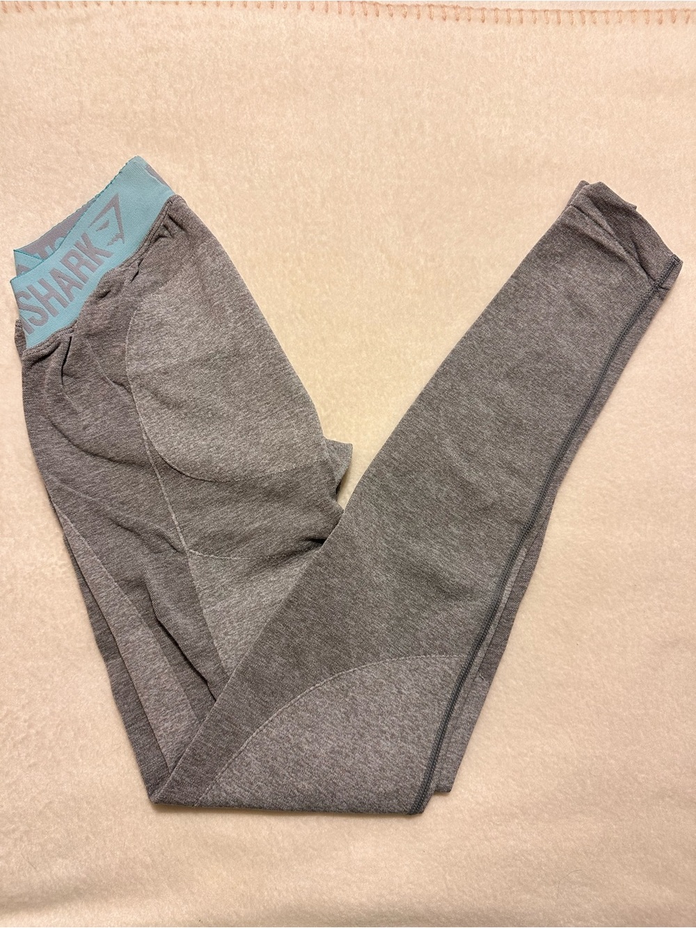 Gymshark Grey Leggings with Light Blue Branded Waistband